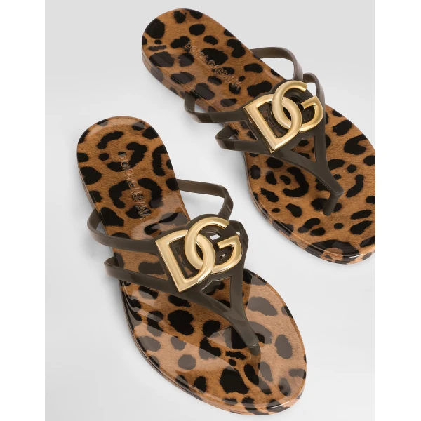 Print Dolce & Gabbana Rubber beachwear slides with logo and leo print, view 4 | Flip Flops & Slides
