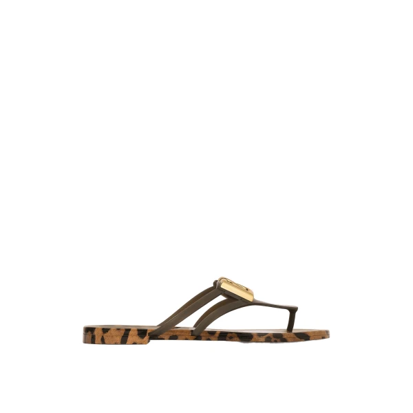 Rubber beachwear slides with logo and leo print