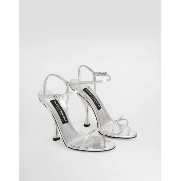 Silver Dolce & Gabbana Sandals in mirror calfskin, view 2 | Sandals