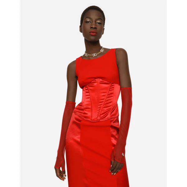 Red Dolce & Gabbana Satin and cady calf-length dress, view 3 | Midi Dresses