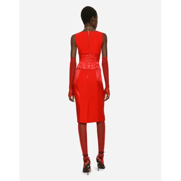 Red Dolce & Gabbana Satin and cady calf-length dress, view 5 | Midi Dresses