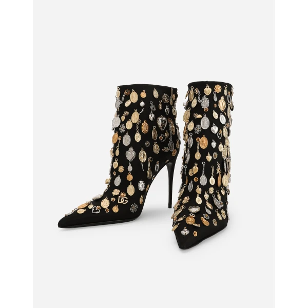 Multicolour Dolce & Gabbana Satin and embroidered ankle boots, view 5 | Boots