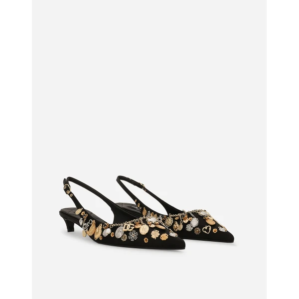 Multicolour Dolce & Gabbana Satin and embroidered slingbacks, view 2 | Heels