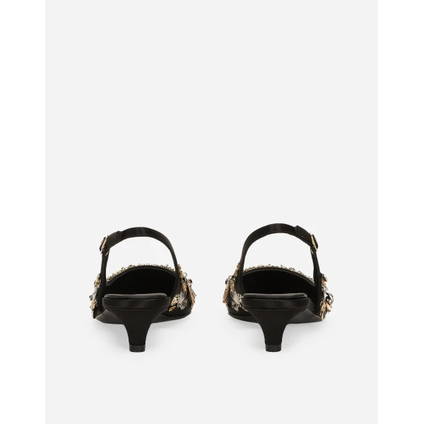 Multicolour Dolce & Gabbana Satin and embroidered slingbacks, view 3 | Heels