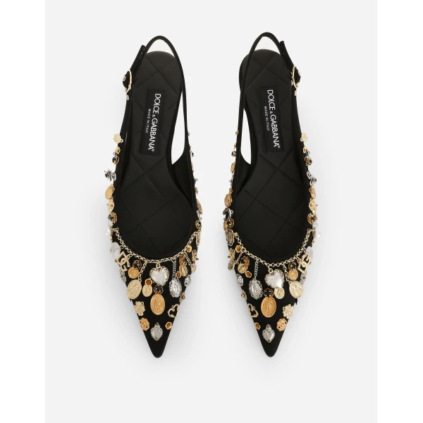 Multicolour Dolce & Gabbana Satin and embroidered slingbacks, view 4 | Heels