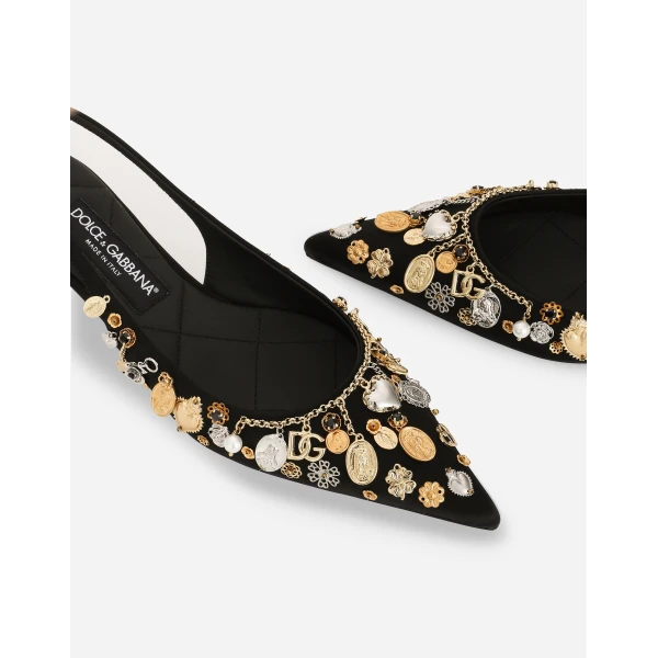 Multicolour Dolce & Gabbana Satin and embroidered slingbacks, view 5 | Heels