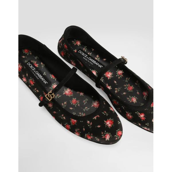 Multicolour Dolce & Gabbana Satin ballet flats with little roses print, view 4 | Flats