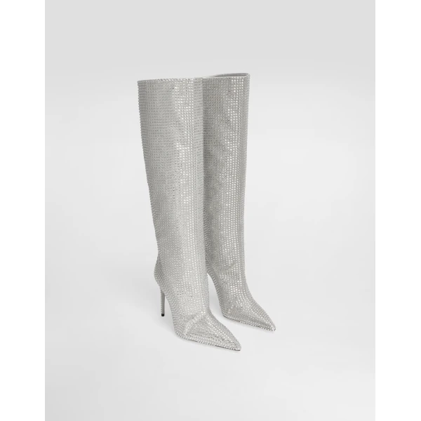 Grey Dolce & Gabbana Satin boots with fusible rhinestones, view 2 | Boots