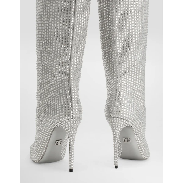 Grey Dolce & Gabbana Satin boots with fusible rhinestones, view 4 | Boots