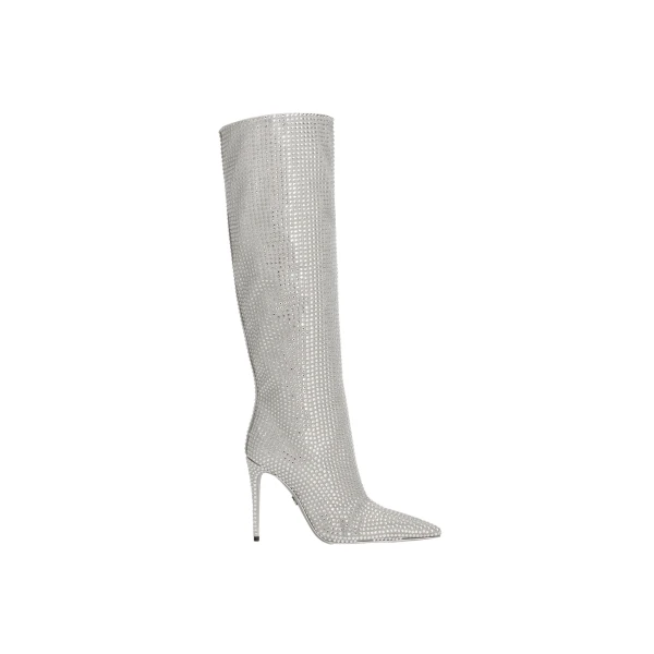 Satin boots with fusible rhinestones