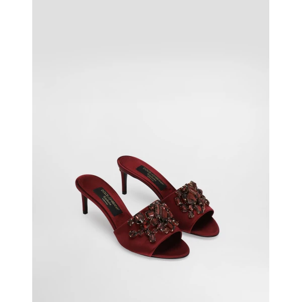 Red Dolce & Gabbana Satin mules with gemstone embellishment, view 2 | Mules
