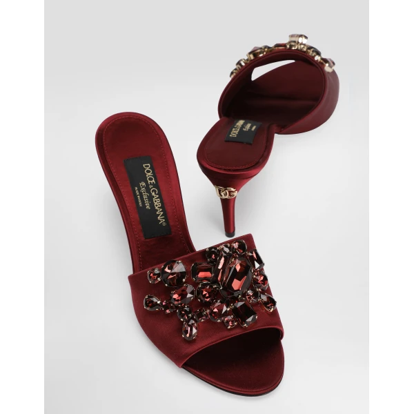 Red Dolce & Gabbana Satin mules with gemstone embellishment, view 4 | Mules