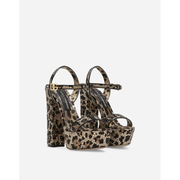 Animal Print Dolce & Gabbana Satin platform sandals with fusible rhinestones, view 2 | Sandals