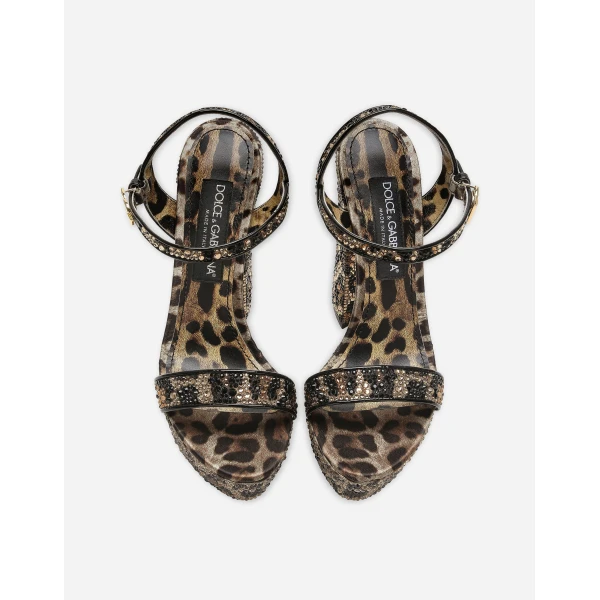 Animal Print Dolce & Gabbana Satin platform sandals with fusible rhinestones, view 4 | Sandals