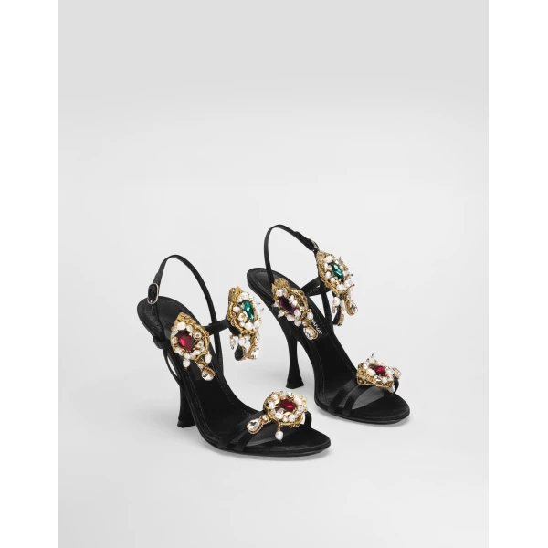 Black Dolce & Gabbana Satin sandals with embroidery, view 2 | Sandals