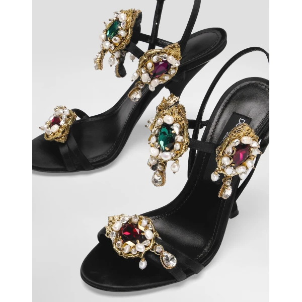Black Dolce & Gabbana Satin sandals with embroidery, view 4 | Sandals