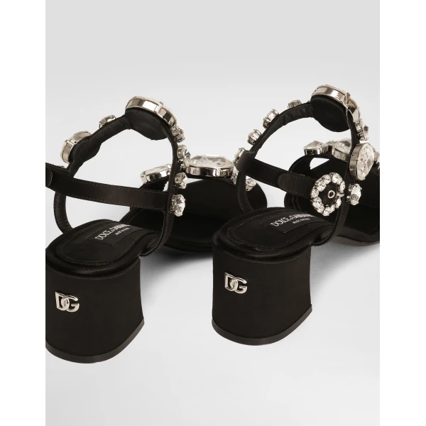Black Dolce & Gabbana Satin sandals with gemstone embellishment, view 4 | Sandals