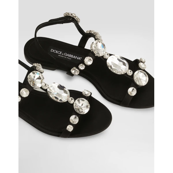 Black Dolce & Gabbana Satin sandals with gemstone embellishment, view 4 | Sandals