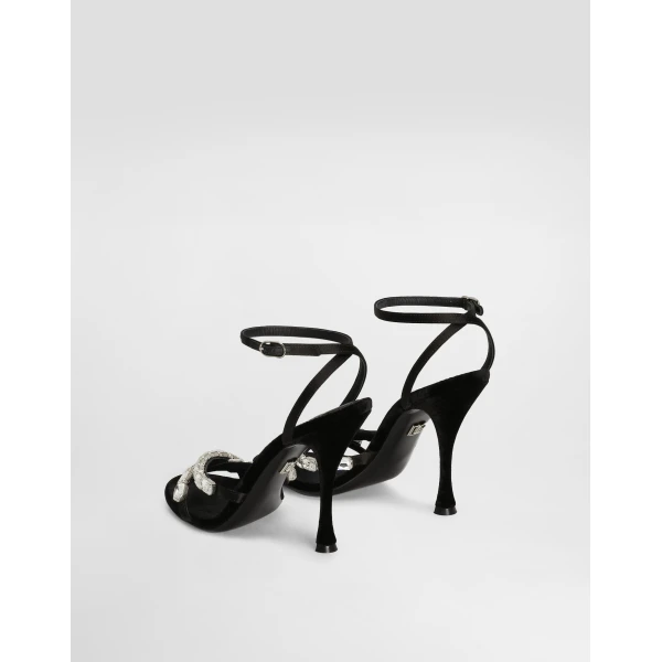Black Dolce & Gabbana Satin sandals with gemstone embellishment, view 3 | Sandals