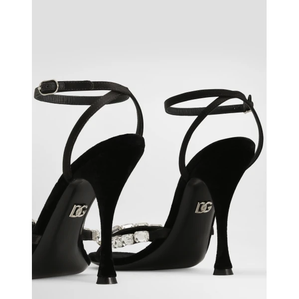 Black Dolce & Gabbana Satin sandals with gemstone embellishment, view 4 | Sandals