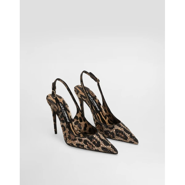 Animal Print Dolce & Gabbana Satin slingbacks with fusible rhinestones, view 2 | Heels
