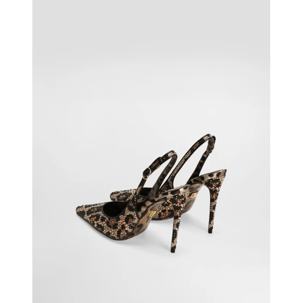 Animal Print Dolce & Gabbana Satin slingbacks with fusible rhinestones, view 3 | Heels