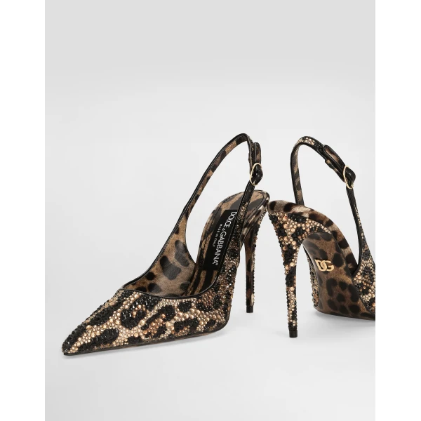 Animal Print Dolce & Gabbana Satin slingbacks with fusible rhinestones, view 4 | Heels