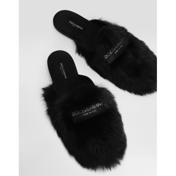 Black Dolce & Gabbana Shearling and suede slippers, view 4 | Mules