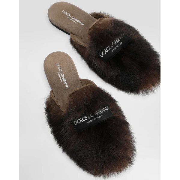 Brown Dolce & Gabbana Shearling and suede slippers, view 4 | Mules