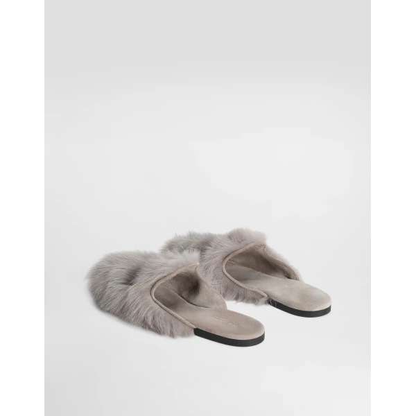 Grey Dolce & Gabbana Shearling and suede slippers, view 3 | Mules