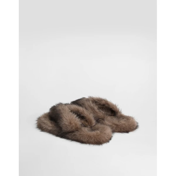 Brown Dolce & Gabbana Shearling flip-flops, view 3 | Flip Flops & Slides
