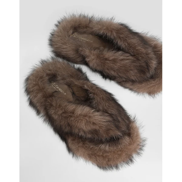 Brown Dolce & Gabbana Shearling flip-flops, view 4 | Flip Flops & Slides
