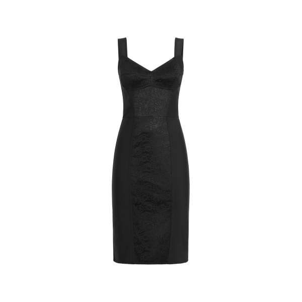 Sheath dress in elastic fabric and lace