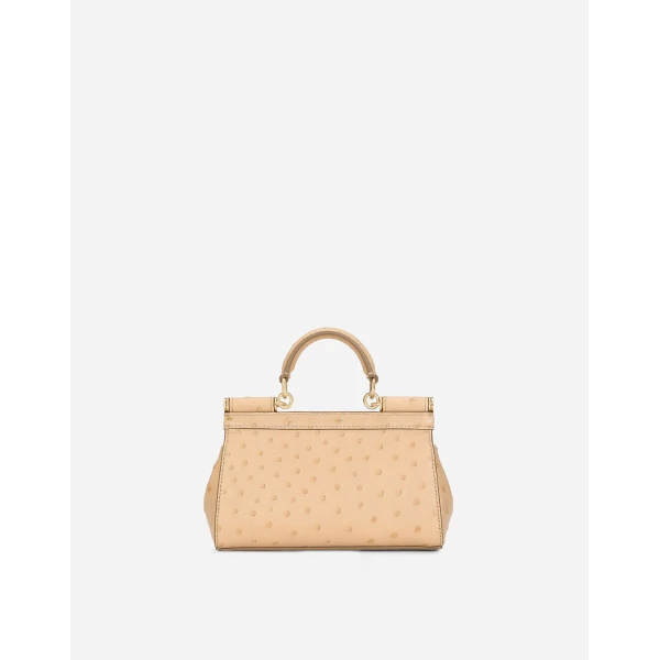 Beige Dolce & Gabbana Sicily Mini ostrich leather handbag, view 3 | Mini Bags
