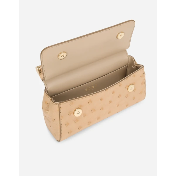 Beige Dolce & Gabbana Sicily Mini ostrich leather handbag, view 4 | Mini Bags
