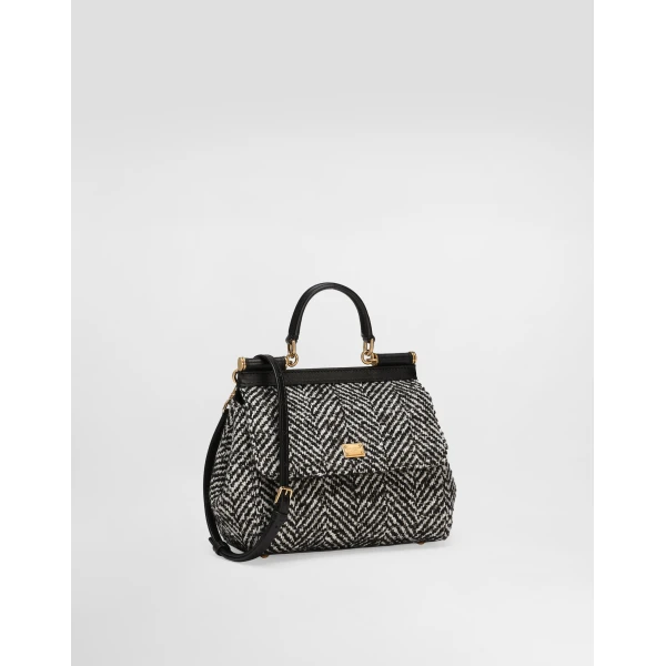 Multicolour Dolce & Gabbana Sicily medium chevron wool handbag, view 3 | Totes & Top-Handle Bags