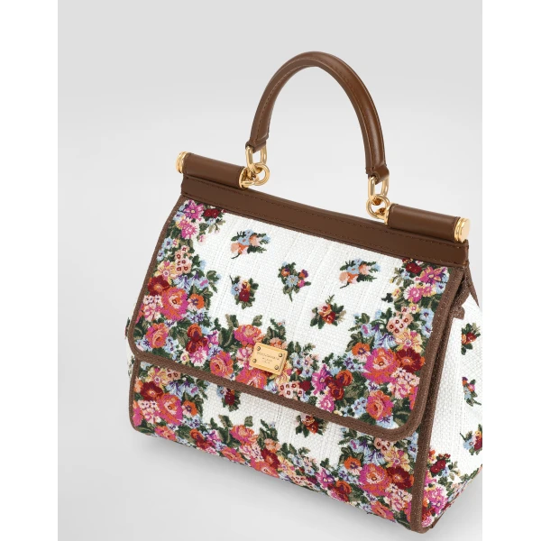 Multicolour Dolce & Gabbana Sicily medium embroidered handbag, view 6 | Totes & Top-Handle Bags