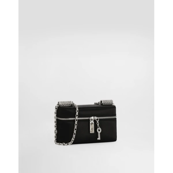 Black Dolce & Gabbana Sicily medium satin and pavé tubes shoulder bag, view 3 | Shoulder & Crossbody Bags