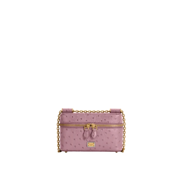 Pink Dolce & Gabbana Sicily small shoulder bag in polished ostrich leather | Shoulder & Crossbody Bags