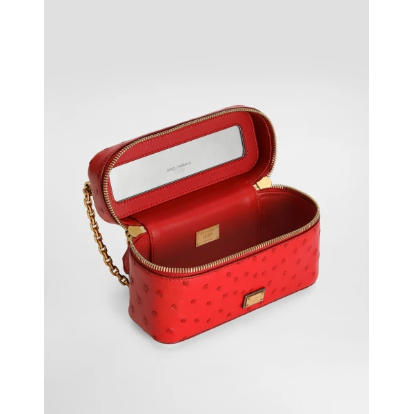 Red Dolce & Gabbana Sicily small shoulder bag in polished ostrich leather, view 5 | Shoulder & Crossbody Bags