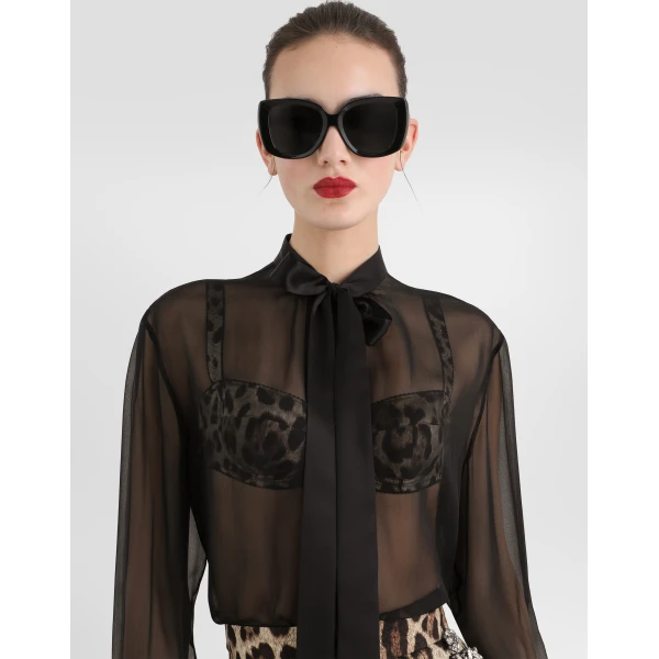 Black Dolce & Gabbana Silk chiffon shirt with pussy-bow, view 4 | Shirts