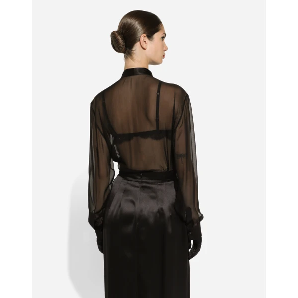 Black Dolce & Gabbana Silk chiffon shirt with pussy-bow, view 6 | Shirts