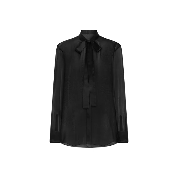Silk chiffon shirt with pussy-bow