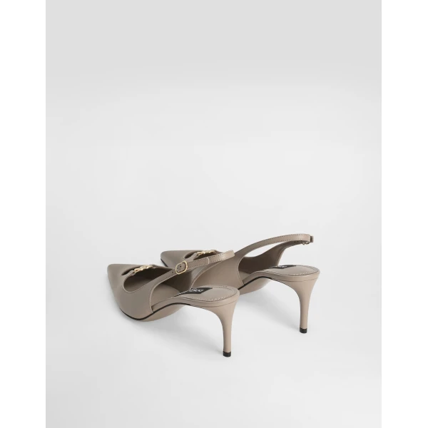 Beige Dolce & Gabbana Silk-effect nappa leather slingback, view 3 | Heels