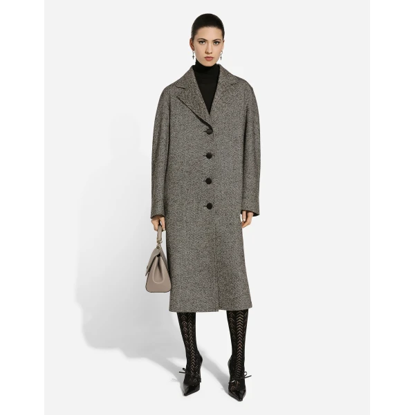 Multicolour Dolce & Gabbana Single-breasted wool herringbone coat, view 2 | Wool Coat