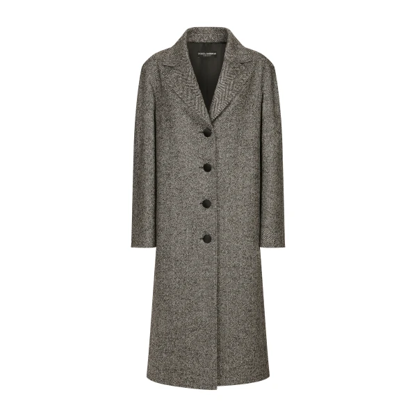 Single-breasted wool herringbone coat