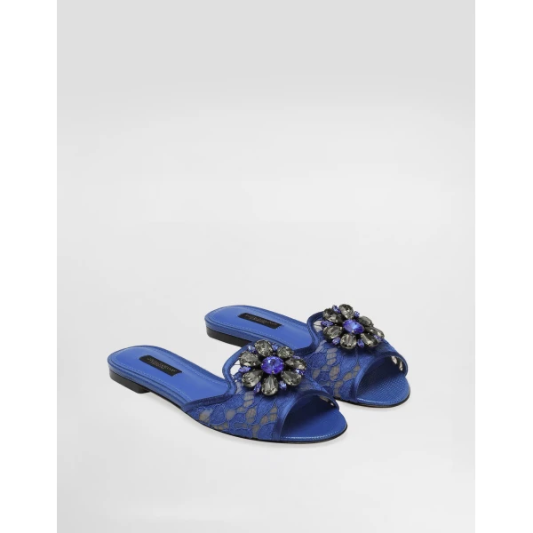 Blue Dolce & Gabbana Slippers in lace with crystals, view 2 | Flip Flops & Slides
