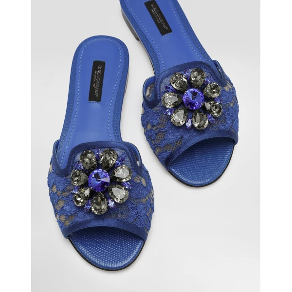 Blue Dolce & Gabbana Slippers in lace with crystals, view 4 | Flip Flops & Slides