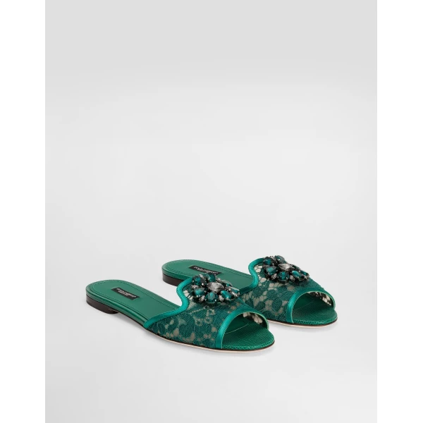 Green Dolce & Gabbana Slippers in lace with crystals, view 2 | Flip Flops & Slides