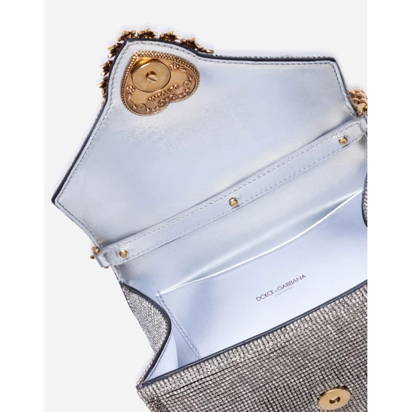 Silver Dolce & Gabbana Small Devotion bag in mordore nappa leather with rhinestone detailing, view 4 | Shoulder & Crossbody Bags